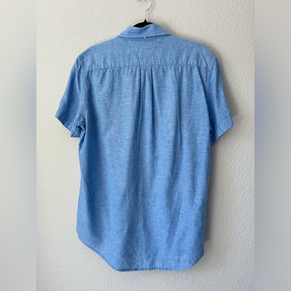 Tommy Hilfiger Blue Short Sleeve Button Down Linen Cotton Blend Men's Size Large - Picture 7 of 10